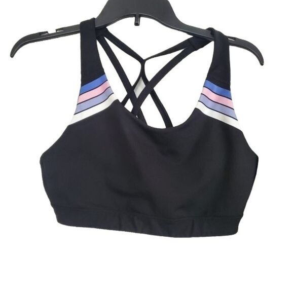 Old navy black pastel stripe active track jacket and sports bra set - Picture 8 of 11